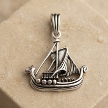 Ebrar Silver Viking Gemisi Gümüş Kolye Ucu 925 Ayar Gümüş Viking Gemisi Unisex Kolye Taşsız Gümüş Kolye Ucu