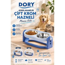 Dory Ayarlanabilir Çift Krom Hazneli Mama Kabı