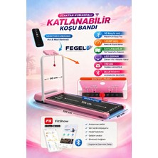 Fegel FG-07 Bluetooth Uygulama, Hoparlör, Adımsayar, Programlı, Hem Konsoldan Hem Uzaktan Kumandalı, 10KM Hız, Katlanabilir Koşu Bandı Pembe