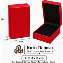 Kutu Deposu 6X9X3 cm Tam Kapaklı Selefonlu Süngerli Takı Kutusu - Kırmızı (Demonte) (50 Adet)