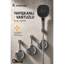 KUSTAR Yapışkanlı Vantuzlu Duş Askısı | Ayarlanabilir Modern Tasarım | Kolay Montaj ve Güçlü Tutuş