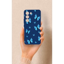 Vip Case Vivo V30 Lite Uyumlu Mavi Kelebek Desenli Silikon Kılıf