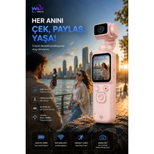 Wair Teknoloji 4K Ultra Hd Vlog Kamera 75MP Wifi Yapay Zeka Yüz Takipli 330° Gimbal Dokunmatik Ekranlı Kamera + 64GB Hafıza Kartı Hediyeli