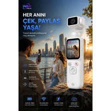 Wair Teknoloji 4K Ultra Hd Vlog Kamera 75MP Wifi Yapay Zeka Yüz Takipli 330° Gimbal Dokunmatik Ekranlı Kamera + 64GB Hafıza Kartı Hediyeli