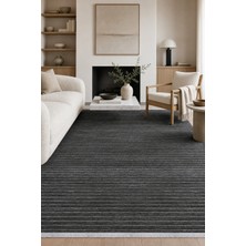 Adenna Çizgili Antrasit Kaymaz Taban Robot Süpürge Uyumlu Salon Halısı