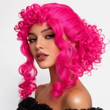 Colezium Neon Pembe Bukleli Kıvırcık Cosplay Peruğu - Içi Astarlı