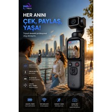 Wair Teknoloji 4K Ultra Hd Vlog Kamera 75MP Wifi Yapay Zeka Yüz Takipli 330° Gimbal Dokunmatik Ekranlı Kamera + 64GB Hafıza Kartı Hediyeli