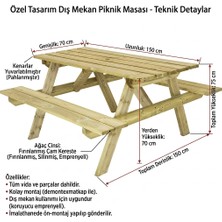 Iahşap 150 cm Fırınlanmış Emprenyeli Ahşap Piknik Masası - Özel Üretim Dış Mekan