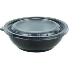 Selanikli Ticaret Folyoterm 750 G. Servis ve Salata Kase Siyah - Kapak Şeffaf ( 50 Kase + 50 Kapak ) FT726 + FT724