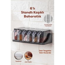 Porsima 1182 6 Lı Standlı Kendinden Yapışkanlı Kapaklı Kaşıklı Baharatlık Takımı -Etiketli Baharatlık