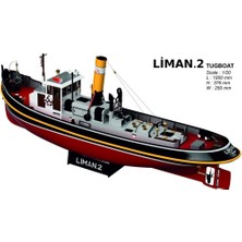 TürkModel Türk Model 1/20 124 Liman 2 Römorkörü, R/C Dönüşebilir, İç Detaylı ve Aydınlatma Ledli, 100 cm. Ahşap Model Kiti