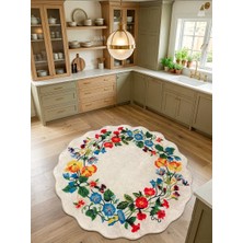 Brillant Floral Çiçek Desenli Dalgalı Kesim Lateks Taban Antre Mutfak Halısı
