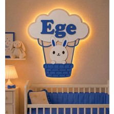 Runc Design Kişiye Özel Isimli Uçan Tavşan LED Işıklı Ahşap Duvar Dekoru & Gece Lambası