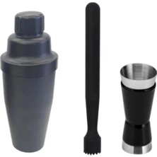 Premini Siyah 20.7 cm Kokteyl Shaker ve Jigger Seti, Polikarbon, 700 cc