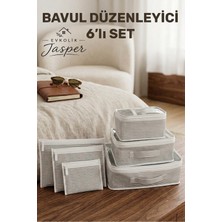 Jasper 6'lı Valiz Bavul Düzenleyici Seyahat Çantası Organizer Hurç Set Fermuarlı Gri Çizgi