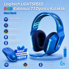 Logitech  Lıghtspeed Rgb Kablosuz 7.1 Surround Ses Oyuncu Kulaklık  + Oyuncu Mouse -Mavi Hediye