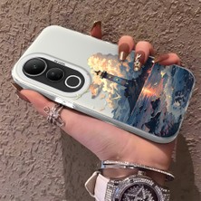 HONTINGA Vivo V50 Lite ile Uyumlu Kılıf Silikon Kenar Sert Arka Kamera Koruyucu Basitlik Anti Düşme Kamera Korumalı Kule Desen Couple Telefon Kılıfı Kadın ve Erkek Için Uygundur K1-1490