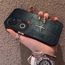 HONTINGA Vivo V50 ile Uyumlu Kılıf Silikon Kenar Sert Arka Kamera Koruyucu Basitlik Anti Düşme Kamera Korumalı Uçak Desen Couple Telefon Kılıfı Kadın ve Erkek Için Uygundur K1-1491