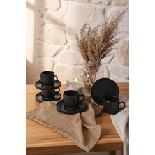 Keramika Mat Siyah Stackable Çay Takımı 8 Parça 4 Kişilik