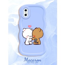 HONTINGA iPhone x Uyumlu Kılıf Düşüme Önleyici Basitlik Anti Düşme Kamera Koruyucu Basit Mavi Yumuşak Silikon Couple Telefon Kılıfı Ayıcık Desen K9-0260