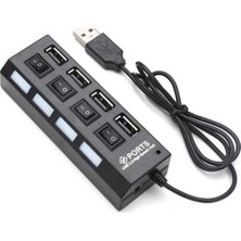 Wozlo 4 Port USB 2.0 Çoklayıcı Hub Anahtarlı Işıklı On Off 30 cm Kablo ile Hızlı Veri Transferi