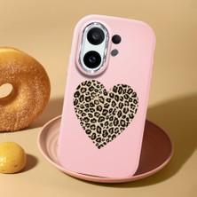 HONTINGA Vivo X200 Fe ile Uyumlu Kılıf Kamera Korumalı Düşüme Önleyici Kamera Koruyucu Pembe Yumuşak Silikon Couple Telefon Kılıfı Leoparlı Kalp Desenli K4-0440