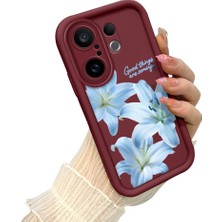 HONTINGA Vivo X200 Fe ile Uyumlu Kılıf Kamera Koruyucu Basitlik Anti Düşme Kamera Çiçekli Kelebek Bordo Desen Yumuşak Silikon Couple Telefon Kılıfı Kadın ve Erkek Için Uygundur K2-7412