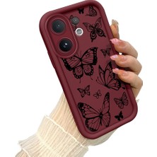 HONTINGA Vıvo V60  ile Uyumlu Kılıf Kamera Koruyucu Basitlik Anti Düşme Kamera Korumalı Kelebek Bordo Desen Yumuşak Silikon Couple Telefon Kılıfı Kadın ve Erkek Için Uygundur K2-7411