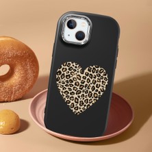 HONTINGA iPhone 15 Plus ile Uyumlu Kılıf Kamera Korumalı Düşüme Önleyici Kamera Koruyucu Siyah Yumuşak Silikon Couple Telefon Kılıfı Leoparlı Kalp Desenli K4-0440