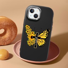 HONTINGA iPhone 15 Plus ile Uyumlu Kılıf Kamera Korumalı Düşüme Önleyici Kamera Koruyucu Siyah Yumuşak Silikon Couple Telefon Kılıfı Kelebek Desenli K4-0439