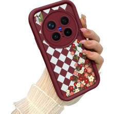 HONTINGA Vivo X300 Pro ile Uyumlu Kılıf Kamera Koruyucu Basitlik Anti Düşme Kamera Korumalı Çiçekli Bordo Desen Yumuşak Silikon Couple Telefon Kılıfı Kadın ve Erkek Için Uygundur K2-7414