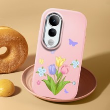 HONTINGA Vivo V50 Lite ile Uyumlu Kılıf Kamera Korumalı Düşüme Önleyici Kamera Koruyucu Pembe Yumuşak Silikon Couple Telefon Kılıfı Çiçekli Desenli K4-0443