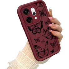 HONTINGA Oppo Reno 14 Pro 5g  ile Uyumlu Kılıf Kamera Koruyucu Basitlik Anti Düşme Kamera Korumalı Kelebek Bordo Desen Yumuşak Silikon Couple Telefon Kılıfı Kadın ve Erkek Için Uygundur K2-7411