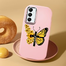 HONTINGA Samsung Galaxy A05S ile Uyumlu Kılıf Kamera Korumalı Düşüme Önleyici Kamera Koruyucu Pembe Yumuşak Silikon Couple Telefon Kılıfı Kelebek Desenli K4-0439
