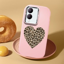 HONTINGA Vivo Y28 ile Uyumlu Kılıf Kamera Korumalı Düşüme Önleyici Kamera Koruyucu Pembe Yumuşak Silikon Couple Telefon Kılıfı Leoparlı Kalp Desenli K4-0440
