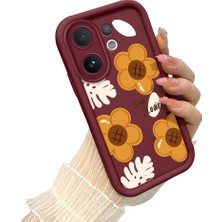 HONTINGA Vıvo V60  ile Uyumlu Kılıf Kamera Koruyucu Basitlik Anti Düşme Kamera Korumalı Çiçekli Bordo Desen Yumuşak Silikon Couple Telefon Kılıfı Kadın ve Erkek Için Uygundur K2-7415