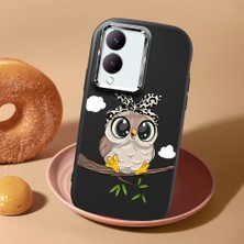 HONTINGA Vivo Y28 ile Uyumlu Kılıf Kamera Korumalı Düşüme Önleyici Kamera Koruyucu Siyah Yumuşak Silikon Couple Telefon Kılıfı Baykuş Desenli K4-0441