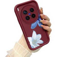 HONTINGA Vivo X300 Pro ile Uyumlu Kılıf Kamera Koruyucu Basitlik Anti Düşme Kamera Korumalı Çiçekli Bordo Desen Yumuşak Silikon Couple Telefon Kılıfı Kadın ve Erkek Için Uygundur K2-7415