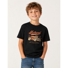 Organickid Basic Çocuk Oversize Baskılı Siyah T-Shirt