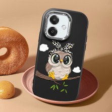 HONTINGA Oppo A3X 5g ile Uyumlu Kılıf Kamera Korumalı Düşüme Önleyici Kamera Koruyucu Siyah Yumuşak Silikon Couple Telefon Kılıfı Baykuş Desenli K4-0441