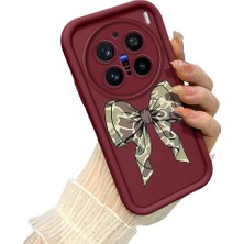 HONTINGA Vivo X200 Pro ile Uyumlu Kılıf Kamera Koruyucu Basitlik Anti Düşme Kamera Korumalı Papyon Bordo Desen Yumuşak Silikon Couple Telefon Kılıfı Kadın ve Erkek Için Uygundur K2-7413