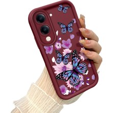 HONTINGA Vivo Y04 ile Uyumlu Kılıf Kamera Koruyucu Basitlik Anti Düşme Kamera Korumalı Kelebek Bordo Desen Yumuşak Silikon Couple Telefon Kılıfı Kadın ve Erkek Için Uygundur K2-7411