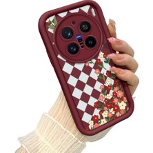 HONTINGA Vivo X200 Pro ile Uyumlu Kılıf Kamera Koruyucu Basitlik Anti Düşme Kamera Korumalı Çiçekli Bordo Desen Yumuşak Silikon Couple Telefon Kılıfı Kadın ve Erkek Için Uygundur K2-7414