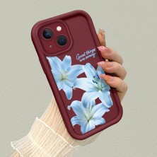 HONTINGA iPhone 15 Plus ile Uyumlu Kılıf Kamera Koruyucu Basitlik Anti Düşme Kamera Çiçekli Kelebek Bordo Desen Yumuşak Silikon Couple Telefon Kılıfı Kadın ve Erkek Için Uygundur K2-7412