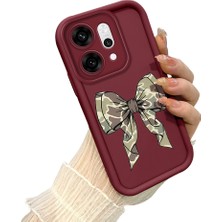 HONTINGA Oppo Reno 14 Pro 5g  ile Uyumlu Kılıf Kamera Koruyucu Basitlik Anti Düşme Kamera Korumalı Papyon Bordo Desen Yumuşak Silikon Couple Telefon Kılıfı Kadın ve Erkek Için Uygundur K2-7413