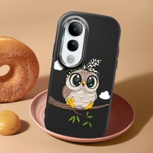 HONTINGA Vivo V50 Lite ile Uyumlu Kılıf Kamera Korumalı Düşüme Önleyici Kamera Koruyucu Siyah Yumuşak Silikon Couple Telefon Kılıfı Baykuş Desenli K4-0441