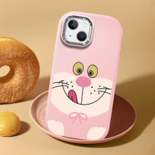 HONTINGA iPhone 15 Plus ile Uyumlu Kılıf Kamera Korumalı Düşüme Önleyici Kamera Koruyucu Pembe Yumuşak Silikon Couple Telefon Kılıfı Karikatür Desenli K4-0442