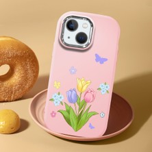 HONTINGA iPhone 13 Mini ile Uyumlu Kılıf Kamera Korumalı Düşüme Önleyici Kamera Koruyucu Pembe Yumuşak Silikon Couple Telefon Kılıfı Çiçekli Desenli K4-0443