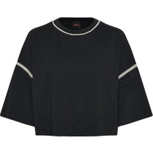 Boss Siyah Kadın Şeritli T-Shirt 50556372