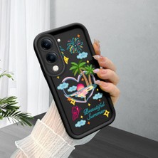 HONTINGA Vivo Y04 ile Uyumlu Kılıf Kamera Koruyucu Basitlik Anti Düşme Kamera Korumalı Şirin Kedi Kedi Siyah Desen Yumuşak Silikon Couple Telefon Kılıfı Kadın ve Erkek Için Uygundur K2-0681